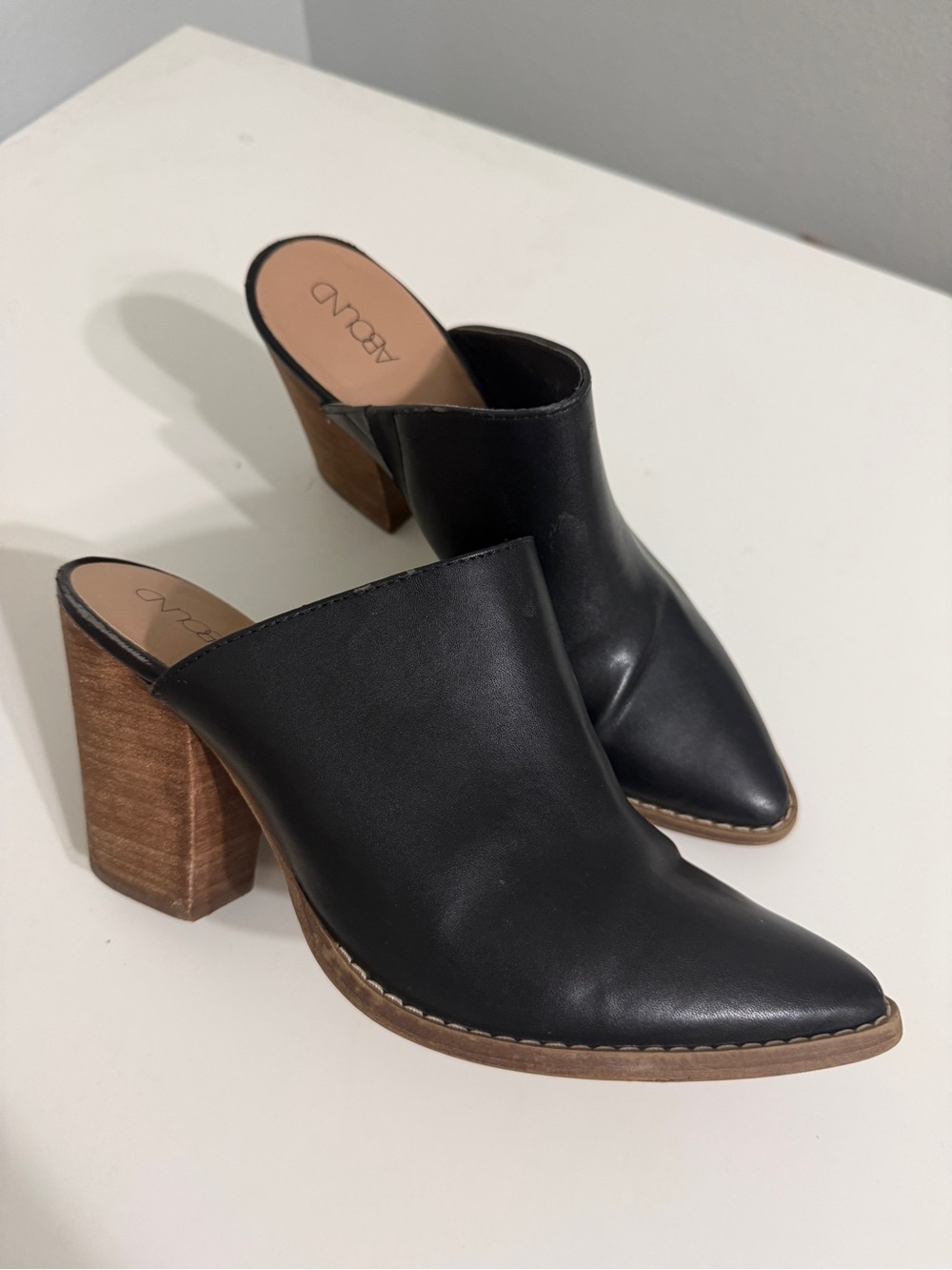 ABOUND Black Faux Leather Pointed Toe Mule Clog Fall Heels Size 7.5 M